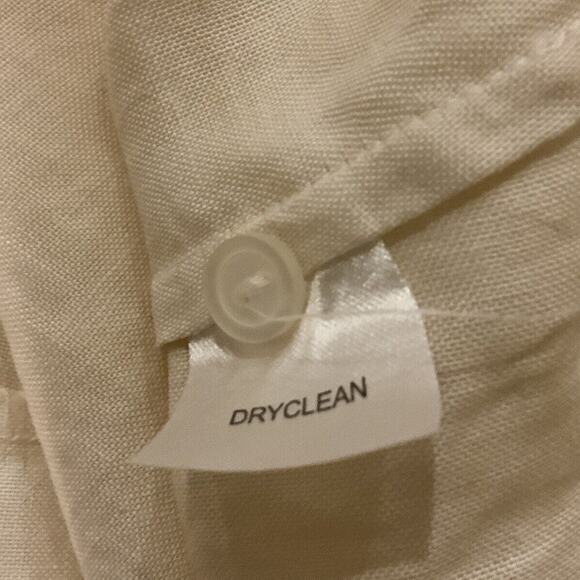 Sunny Leigh 100% Linen Shirt Women's Size Medium Ruffle Lace Trim Neckline Top - Picture 8 of 8